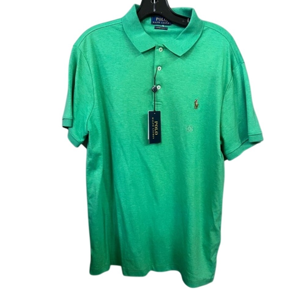 Polo Ralph Lauren Men's Green Custom Slim Fit Polo Shirt Iconic Pony Logo Size L